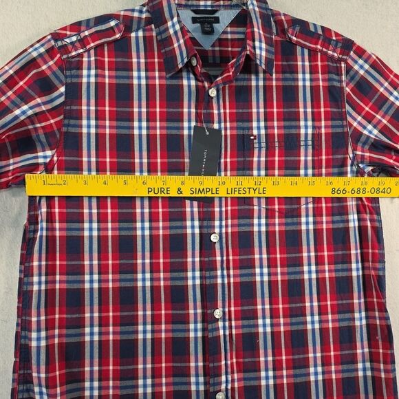 Tommy Hilfiger Button Down Shirt Long Roll Tab Sleeve Boys Size XL 20 Plaid NWT - Picture 7 of 8
